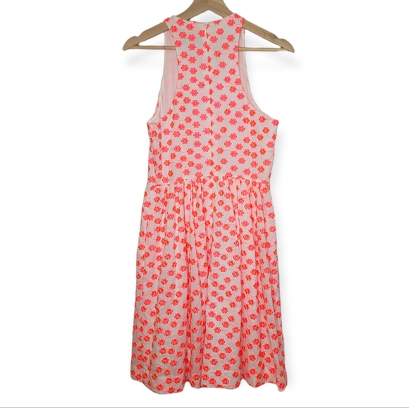J. Crew Neon Pink Floral Embroidered Halter Racer Dress with Pockets - Picture 4 of 8
